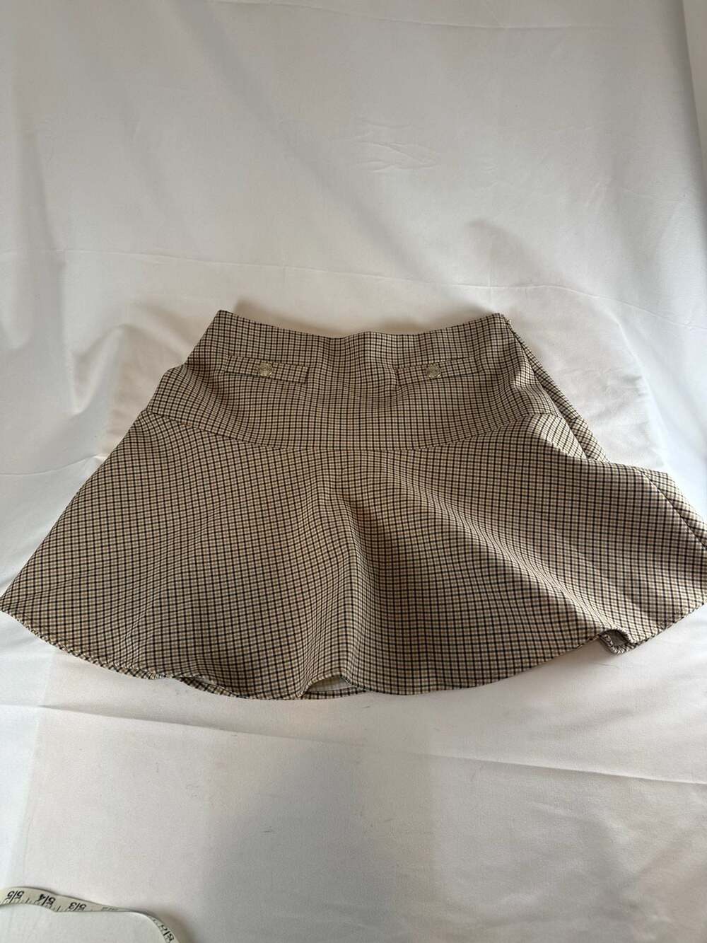 Preppy Dark Academia LOFT Brown Checkered Plaid Flared Mini Skirt Size 2